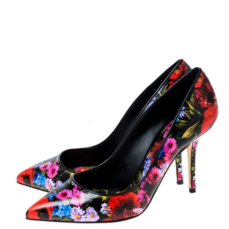 Pre Owned Dolce & Gabbana Multicolor Floral Print Leather Kate Pointed Toe Pumps Size 40.5