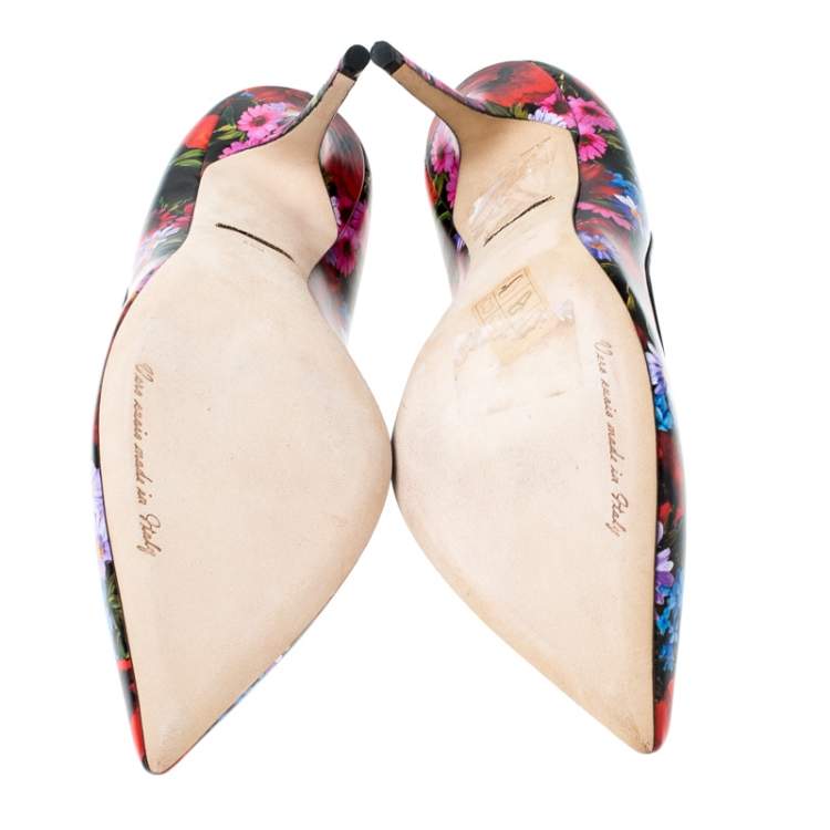 Pre Owned Dolce & Gabbana Multicolor Floral Print Leather Kate Pointed Toe Pumps Size 40.5
