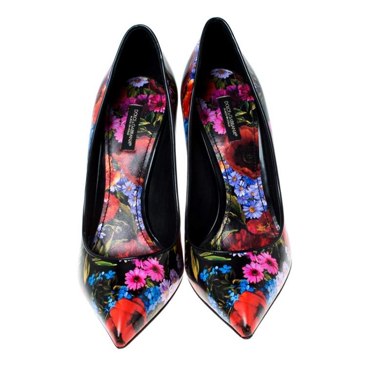 Pre Owned Dolce & Gabbana Multicolor Floral Print Leather Kate Pointed Toe Pumps Size 40.5