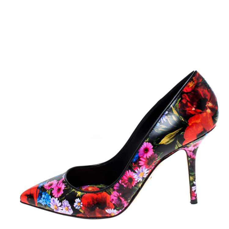 Pre Owned Dolce & Gabbana Multicolor Floral Print Leather Kate Pointed Toe Pumps Size 40.5
