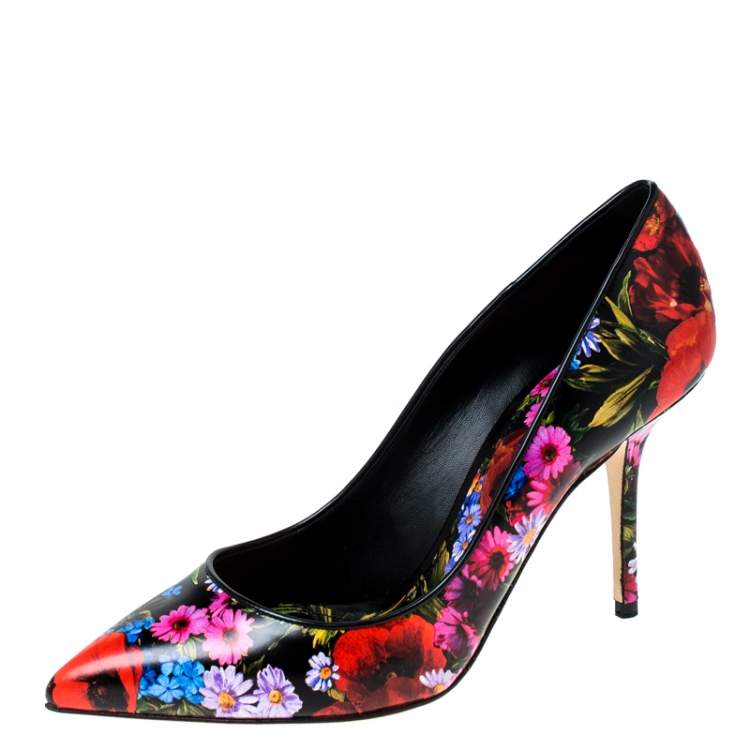 Pre Owned Dolce & Gabbana Multicolor Floral Print Leather Kate Pointed Toe Pumps Size 40.5