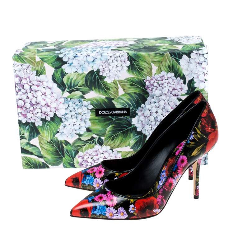 Pre Owned Dolce & Gabbana Multicolor Floral Print Leather Kate Pointed Toe Pumps Size 40.5