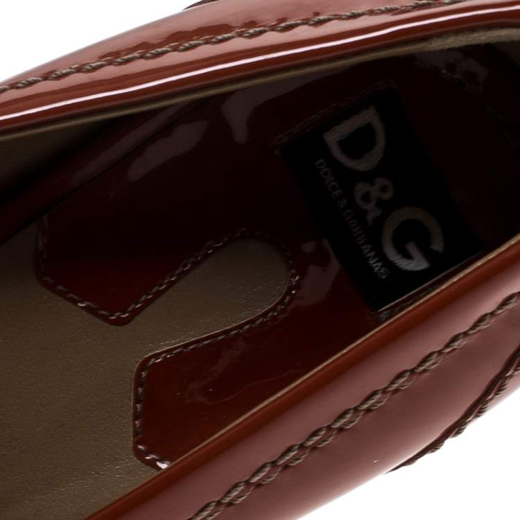 Pre Owned Dolce & Gabbana Dark Orange Patent Leather Loafer Pumps Size 39.5 