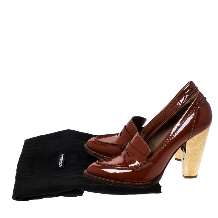 Pre Owned Dolce & Gabbana Dark Orange Patent Leather Loafer Pumps Size 39.5 