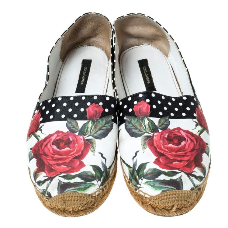 Pre Owned Dolce & Gabbana Multicolor Floral Print Leather Espadrille Flats Size 41