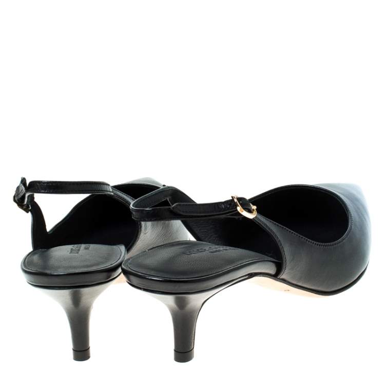Pre Owned Dolce and Gabanna Black Leather Slingback Pointed Toe Sandals Size 35