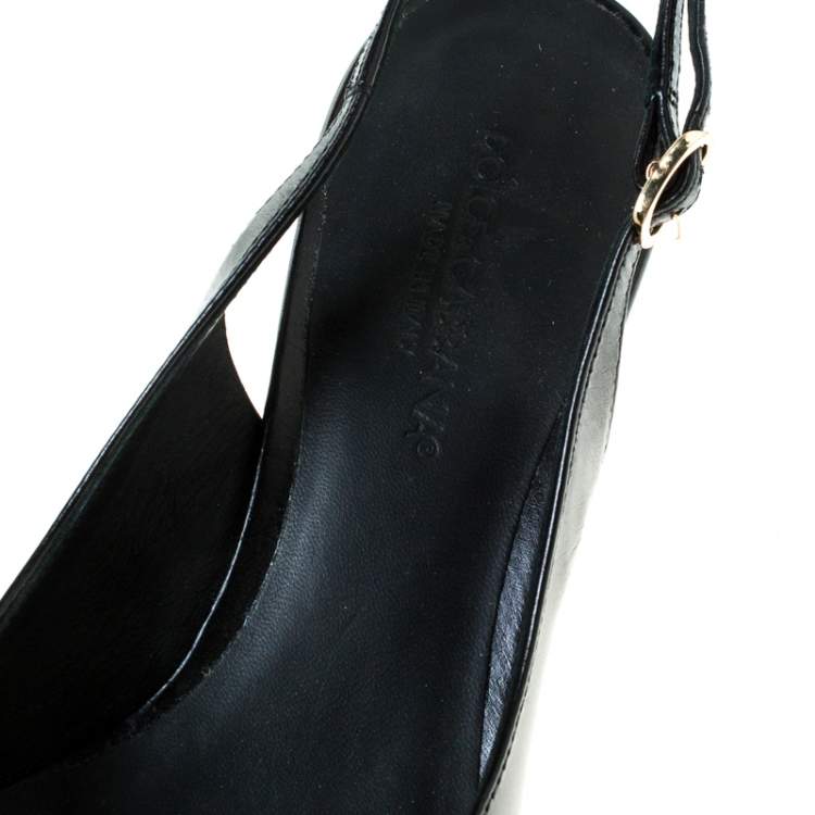Pre Owned Dolce and Gabanna Black Leather Slingback Pointed Toe Sandals Size 35