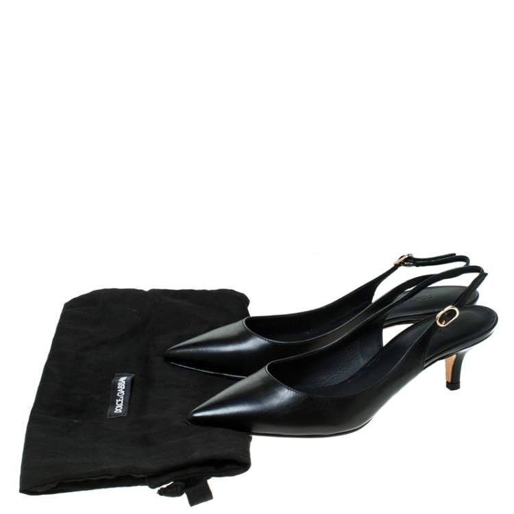 Pre Owned Dolce and Gabanna Black Leather Slingback Pointed Toe Sandals Size 35