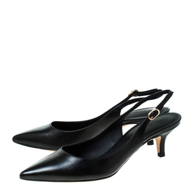 Pre Owned Dolce and Gabanna Black Leather Slingback Pointed Toe Sandals Size 35
