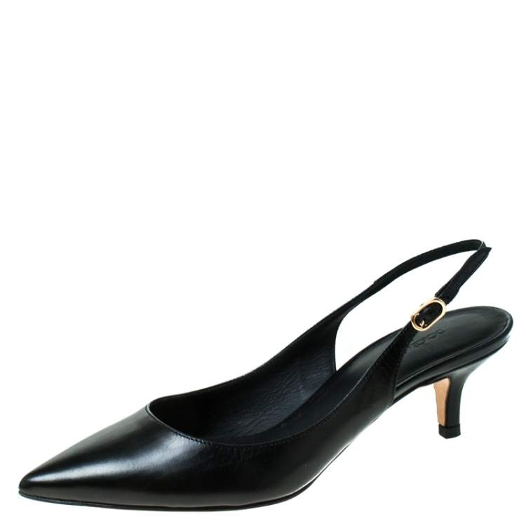 Pre Owned Dolce and Gabanna Black Leather Slingback Pointed Toe Sandals Size 35