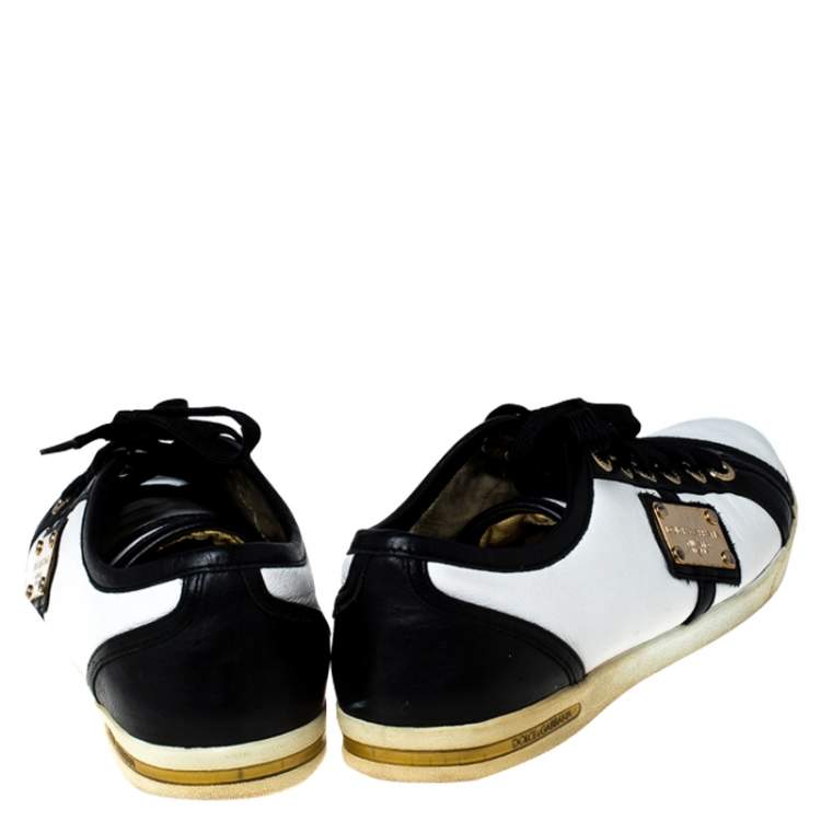 Pre Owned Dolce & Gabbana White/Black Leather Lace Up Low Top Sneakers Size 40