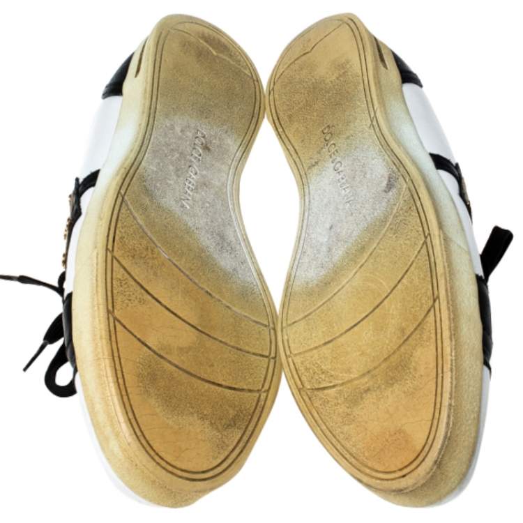 Pre Owned Dolce & Gabbana White/Black Leather Lace Up Low Top Sneakers Size 40