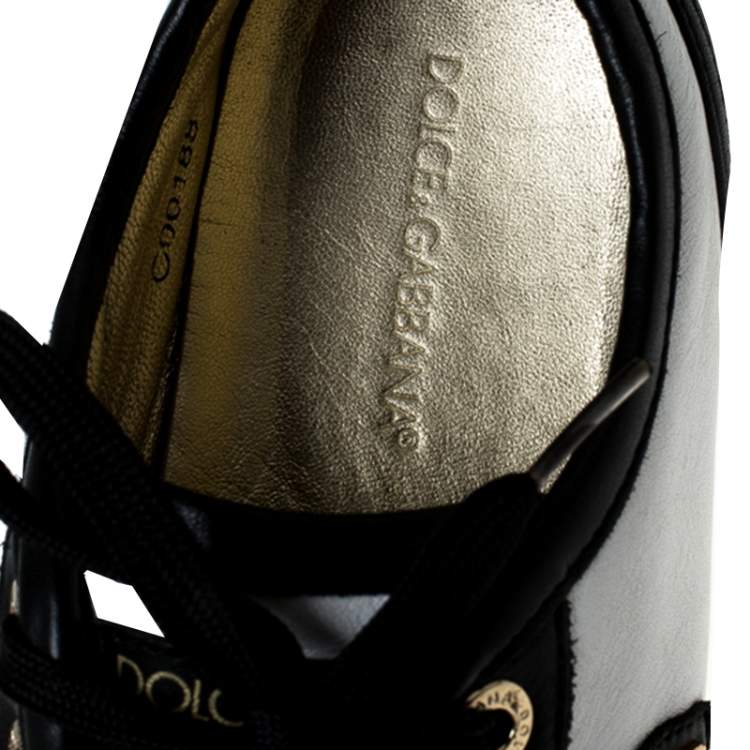 Pre Owned Dolce & Gabbana White/Black Leather Lace Up Low Top Sneakers Size 40