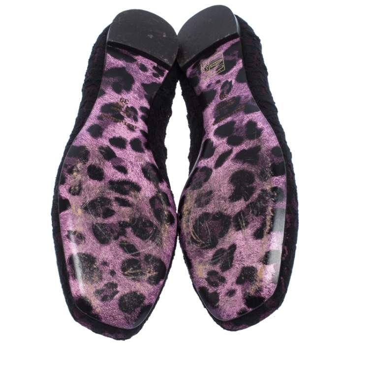 Pre Owned Dolce & Gabbana Black/Purple Lace and Satin Ballet Flats Size 39