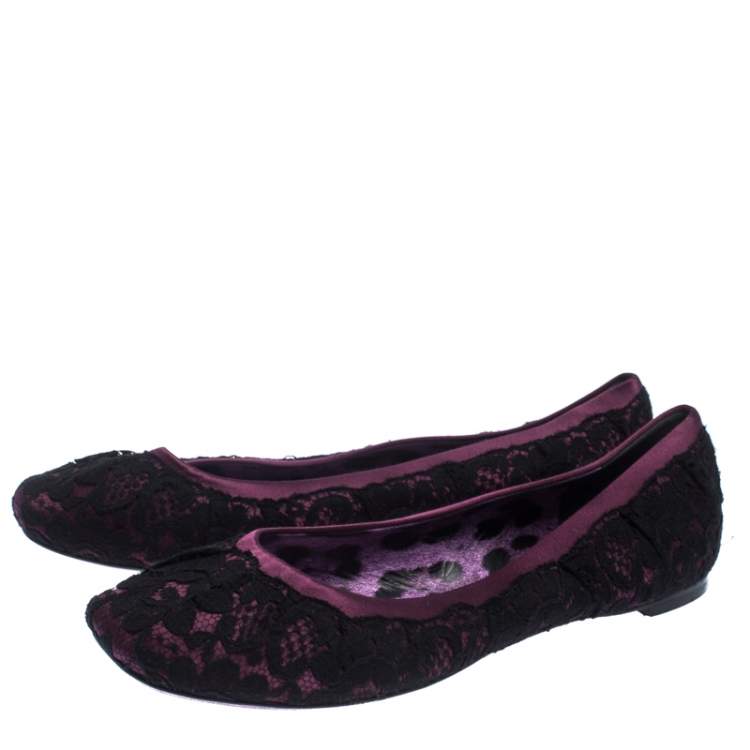 Pre Owned Dolce & Gabbana Black/Purple Lace and Satin Ballet Flats Size 39