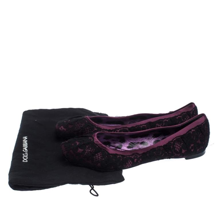 Pre Owned Dolce & Gabbana Black/Purple Lace and Satin Ballet Flats Size 39