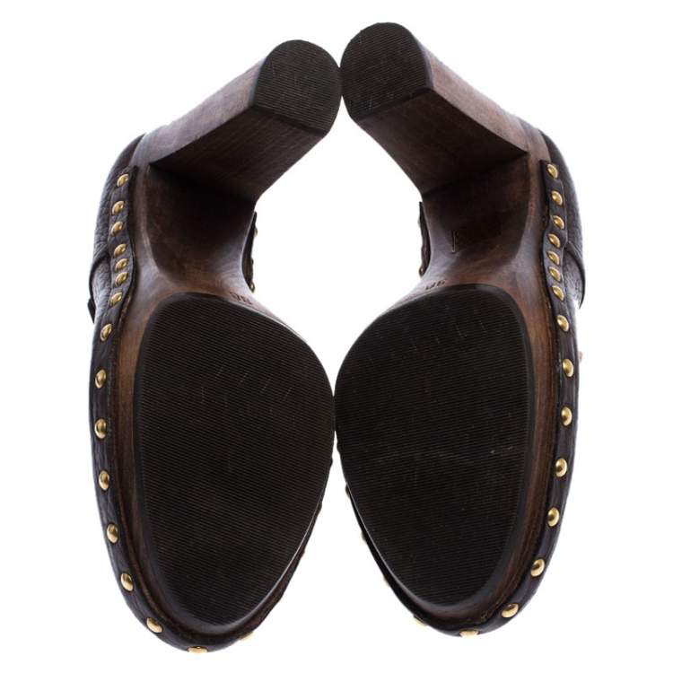 Pre Owned Dolce & Gabbana Dark Brown Leather and Shearling Mary Jane Pumps Size 38