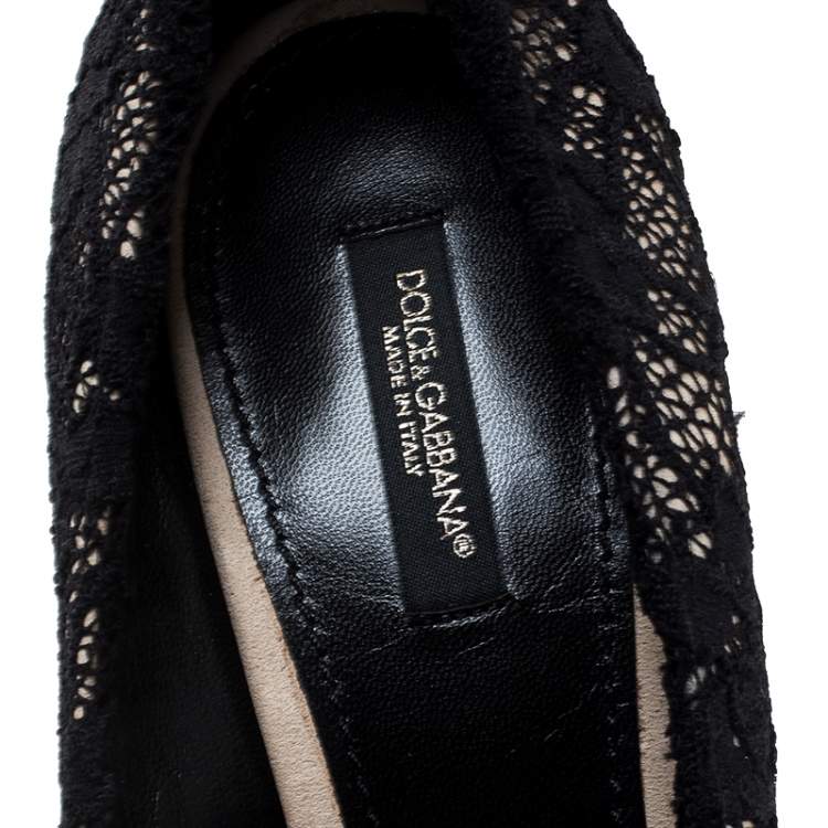 Pre Owned Dolce & Gabbana Black Lace Round Toe Pumps Size 38.5