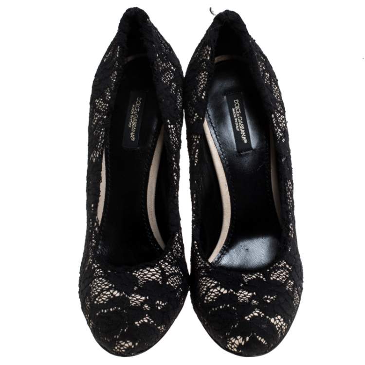 Pre Owned Dolce & Gabbana Black Lace Round Toe Pumps Size 38.5