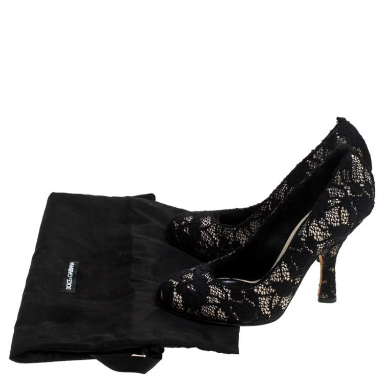 Pre Owned Dolce & Gabbana Black Lace Round Toe Pumps Size 38.5