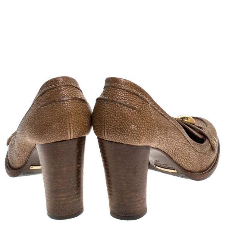 Pre Owned Dolce & Gabbana Brown Leather Embellished Loafer Pumps Size 38