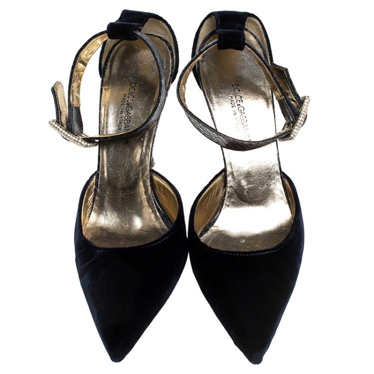 Pre Owned Dolce & Gabbana Blue Velvet And Python Ankle Strap Sandals Size 36