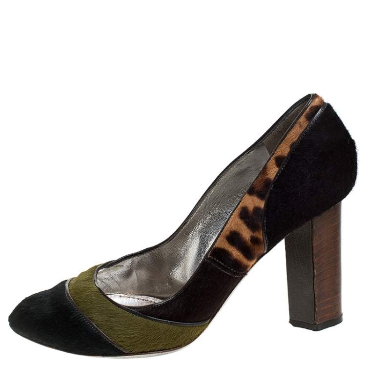 Pre Owned Dolce & Gabbana Multicolor/Leopard Print Pony Hair Block Heel Pumps Size 41