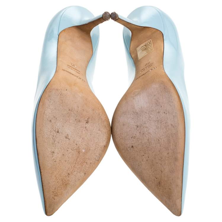 Pre Owned Dolce & Gabbana Blue Patent Leather Pointed Toe Pumps Size 38