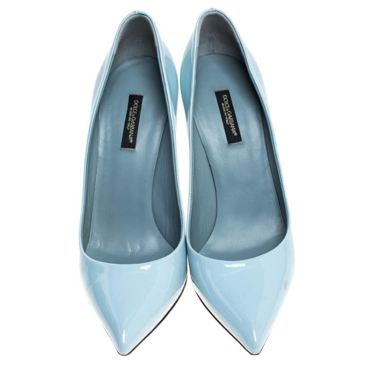 Pre Owned Dolce & Gabbana Blue Patent Leather Pointed Toe Pumps Size 38