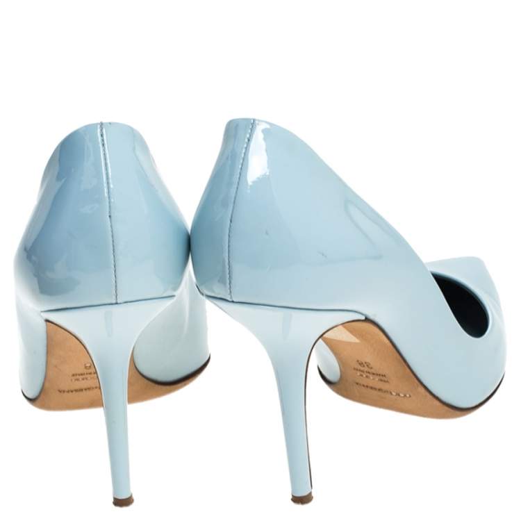 Pre Owned Dolce & Gabbana Blue Patent Leather Pointed Toe Pumps Size 38