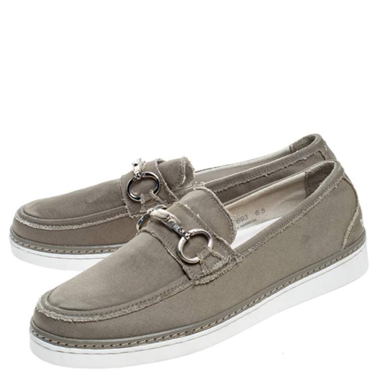 Pre Owned Dolce & Gabbana Grey Canvas Horsebit Loafers Size 40
