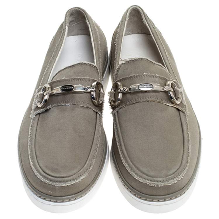 Pre Owned Dolce & Gabbana Grey Canvas Horsebit Loafers Size 39.5