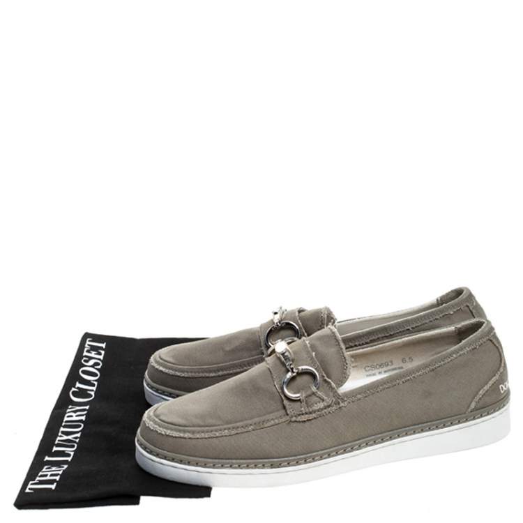 Pre Owned Dolce & Gabbana Grey Canvas Horsebit Loafers Size 39.5