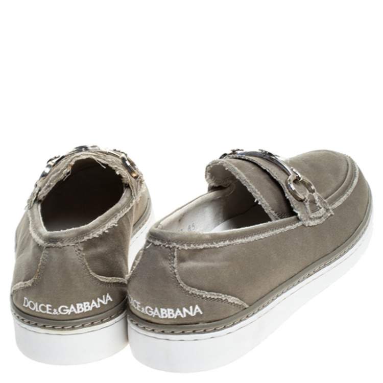 Pre Owned Dolce & Gabbana Grey Canvas Horsebit Loafers Size 39.5