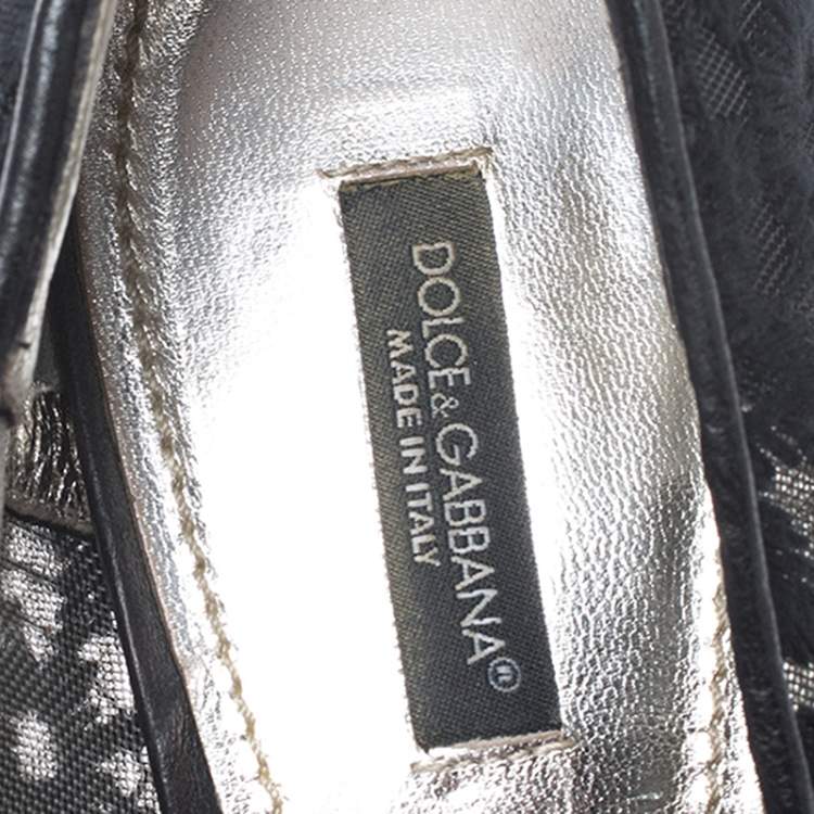 Pre Owned Dolce & Gabbana Black Embroidered Mesh And Leather Trim Pointed Toe Pumps Size 40