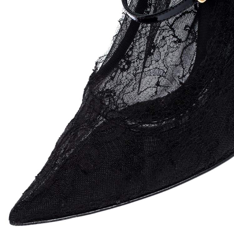 Pre Owned Dolce & Gabbana Black Lace And Stretch Mesh Fabric Sock Mary Jane Pointed Toe Pumps Size 41