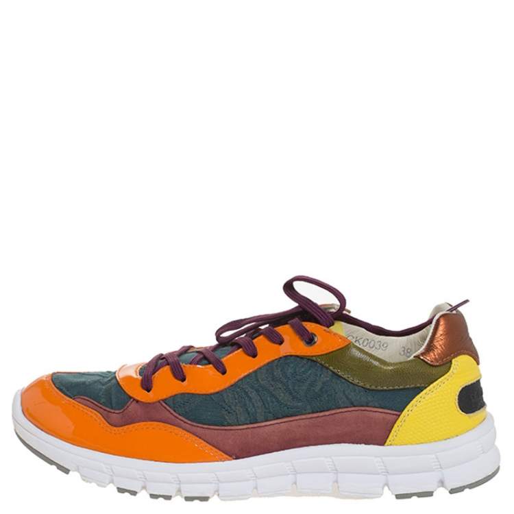 Pre Owned Dolce & Gabbana Multicolor Suede Leather And Brocade Lace Up Sneakers Size 38