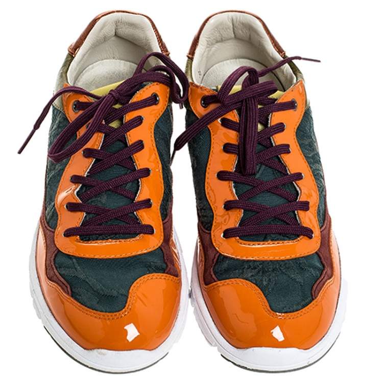 Pre Owned Dolce & Gabbana Multicolor Suede Leather And Brocade Lace Up Sneakers Size 38