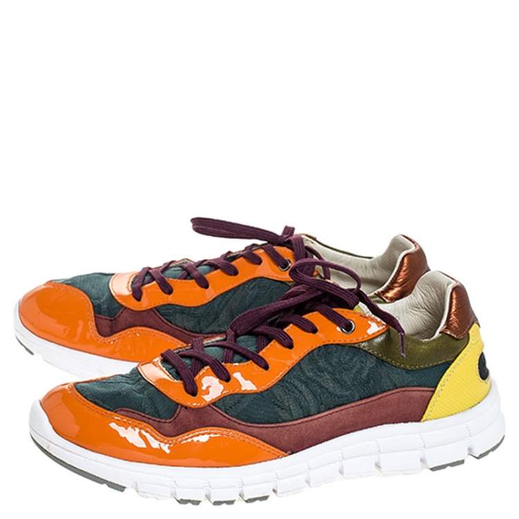 Pre Owned Dolce & Gabbana Multicolor Suede Leather And Brocade Lace Up Sneakers Size 38