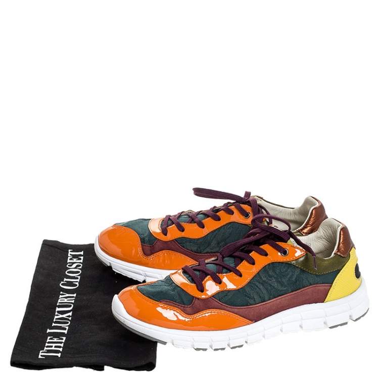Pre Owned Dolce & Gabbana Multicolor Suede Leather And Brocade Lace Up Sneakers Size 38