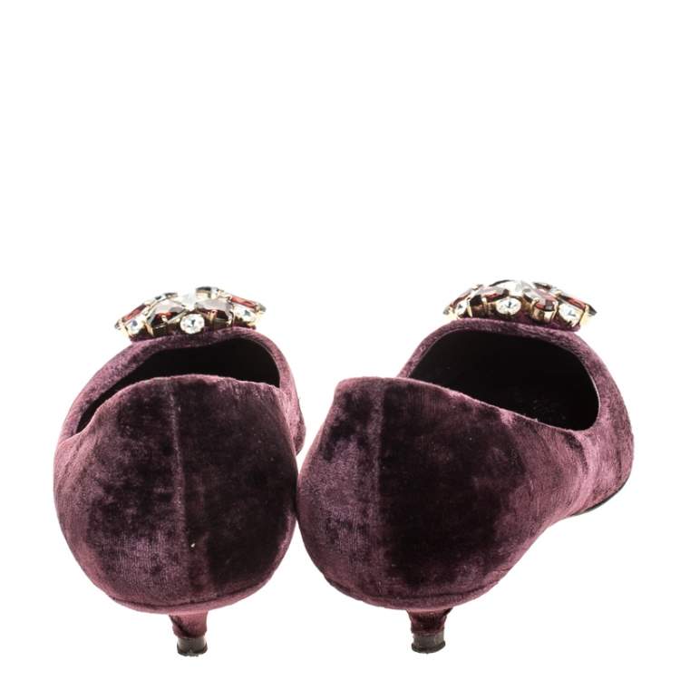 Pre Owned Dolce & Gabbana Purple Velvet Crystal Embellished Bellucci Pumps Size 38