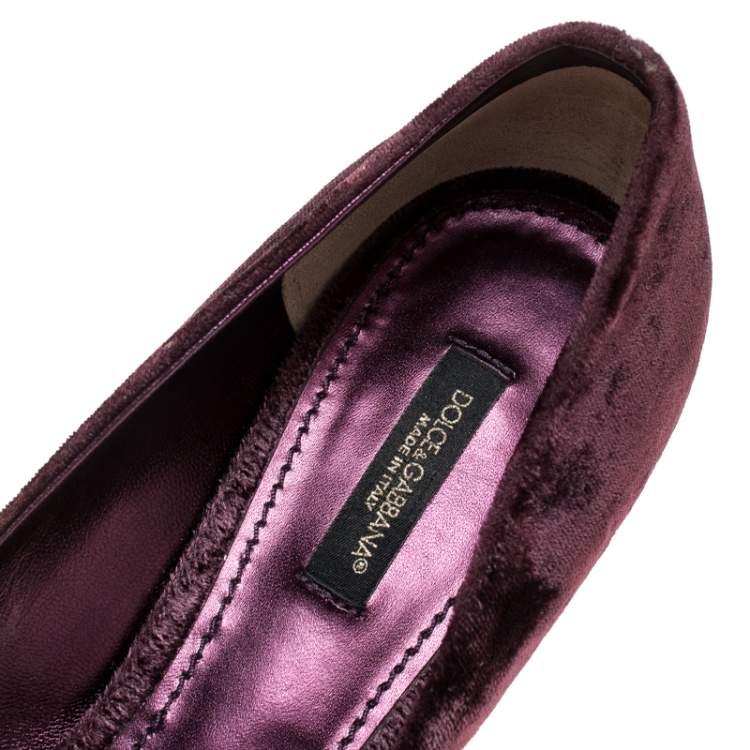 Pre Owned Dolce & Gabbana Purple Velvet Crystal Embellished Bellucci Pumps Size 38