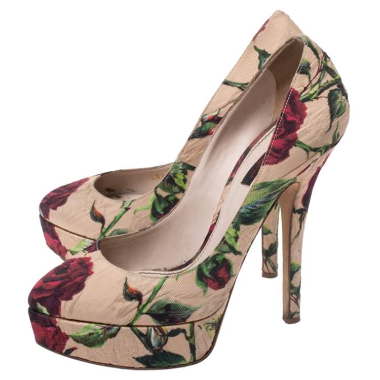 Pre Owned Dolce & Gabbana Multicolor Floral Brocade Fabric Platform Pumps Size 39