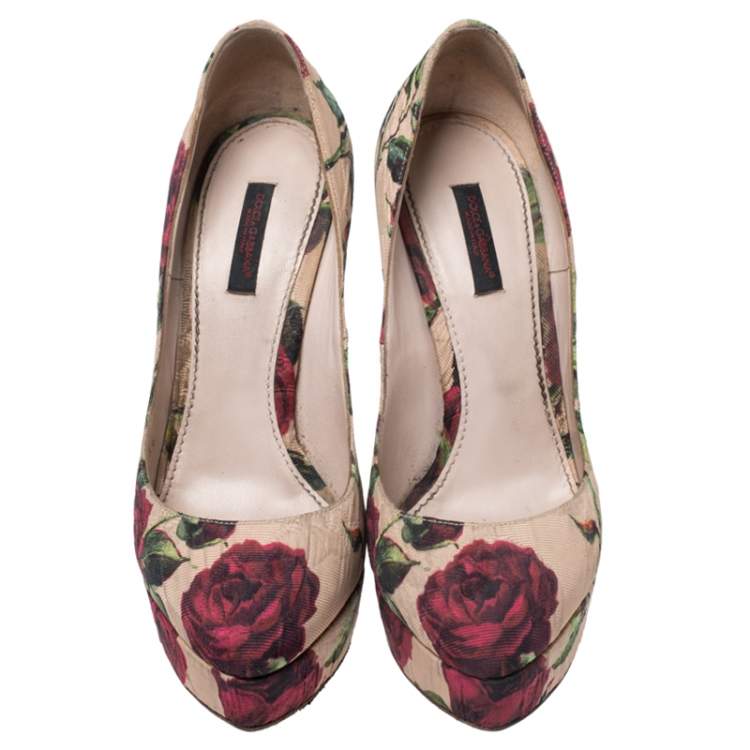 Pre Owned Dolce & Gabbana Multicolor Floral Brocade Fabric Platform Pumps Size 39
