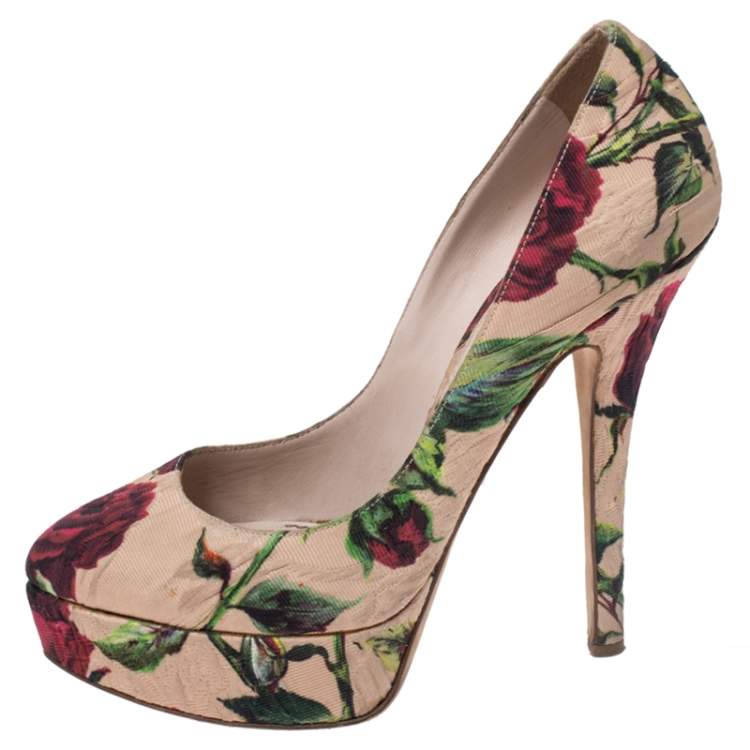 Pre Owned Dolce & Gabbana Multicolor Floral Brocade Fabric Platform Pumps Size 39