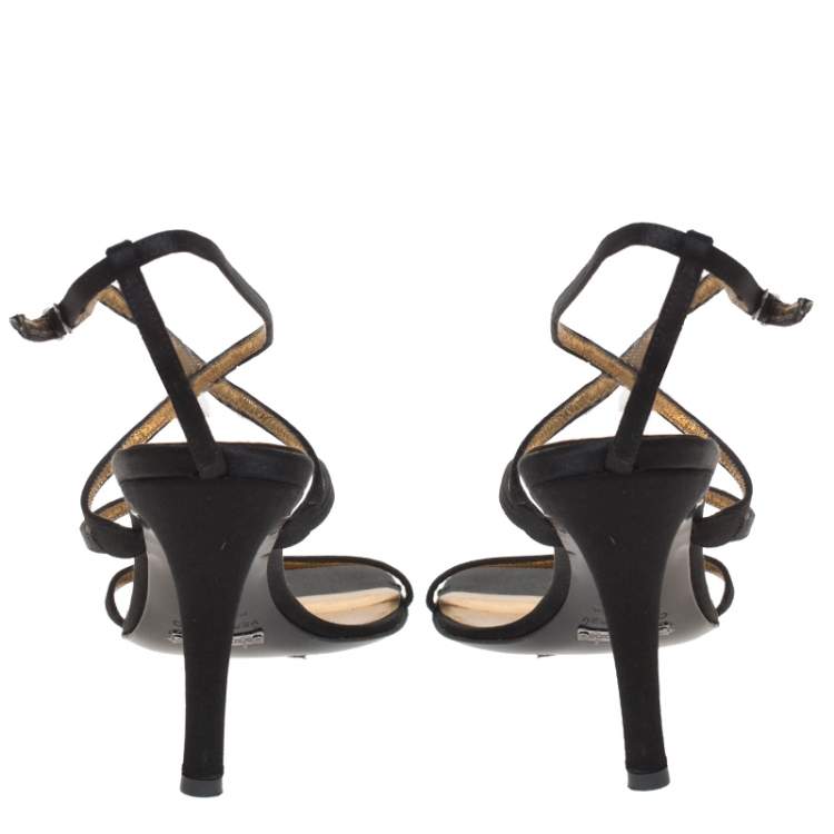 Pre Owned Dolce & Gabbana Black Satin Strappy Sandals Size 37