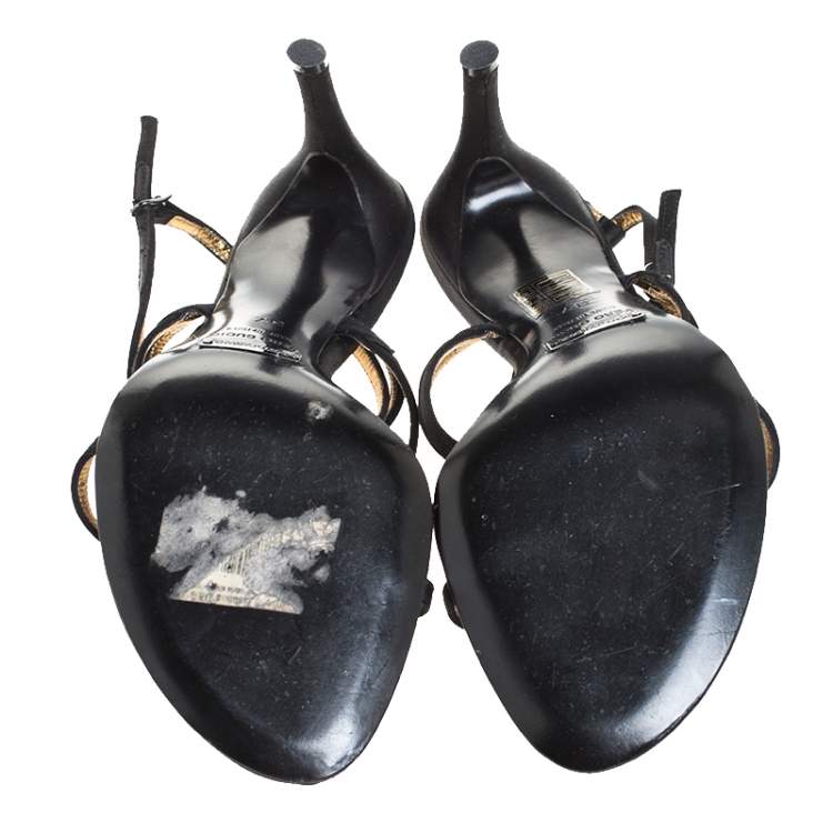 Pre Owned Dolce & Gabbana Black Satin Strappy Sandals Size 37