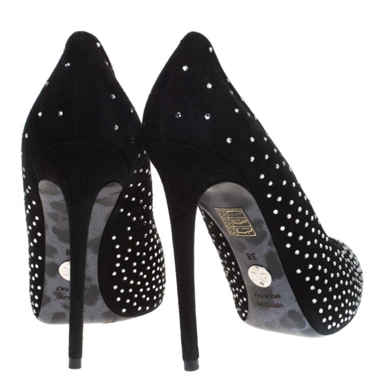 Pre Owned Dolce & Gabbana Suede Swarvoski Platform Pumps Size 38