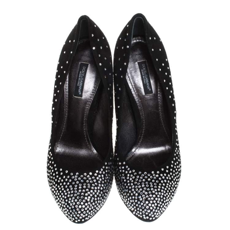 Pre Owned Dolce & Gabbana Suede Swarvoski Platform Pumps Size 38