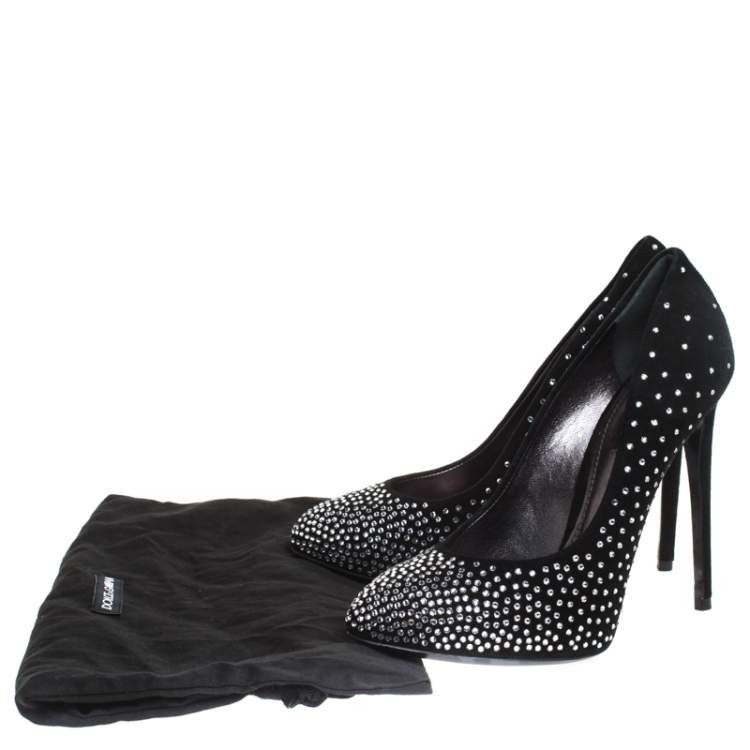 Pre Owned Dolce & Gabbana Suede Swarvoski Platform Pumps Size 38
